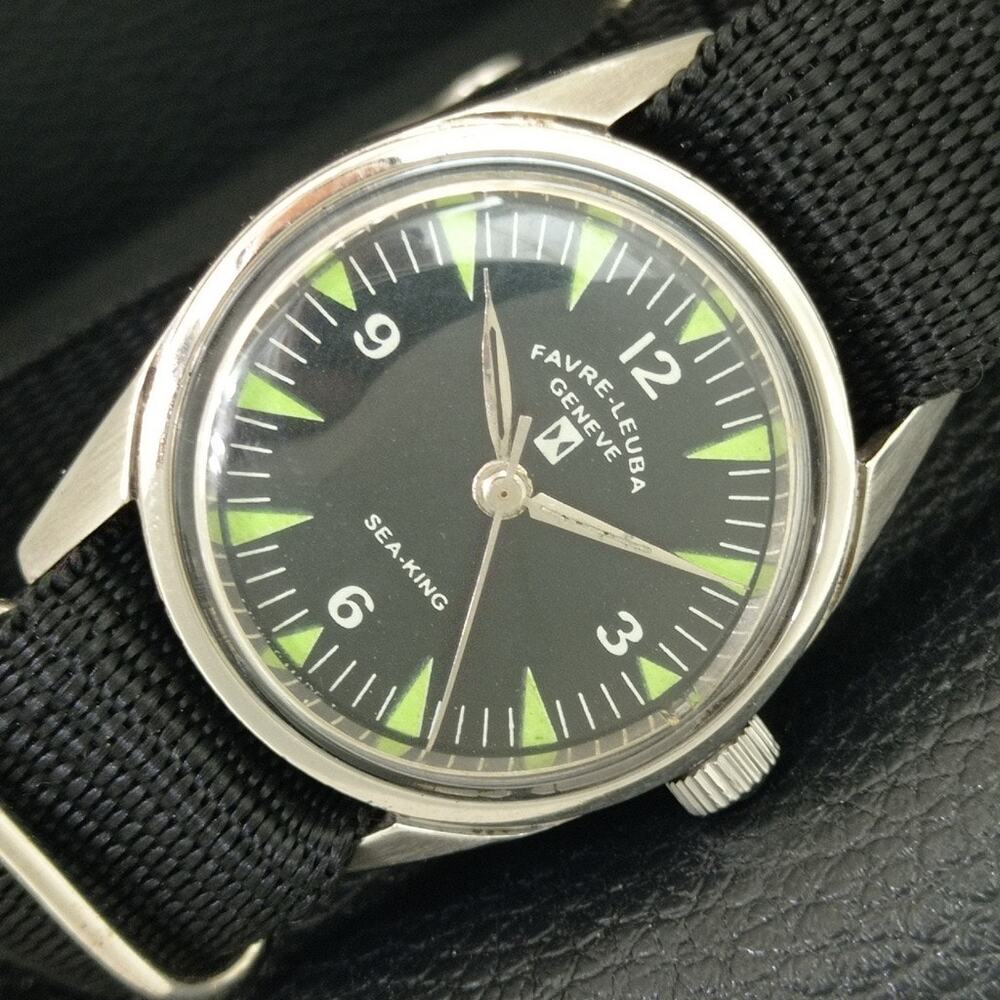 Vintage 1990 Favre Leuba Manual Mens Silver Watch W/Black NATO Strap